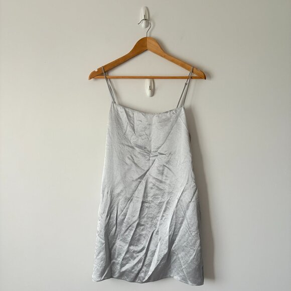 Aritzia Babaton Beck Satin Slip Mini Dress Silver Pearl Grey Size Medium - Picture 5 of 10